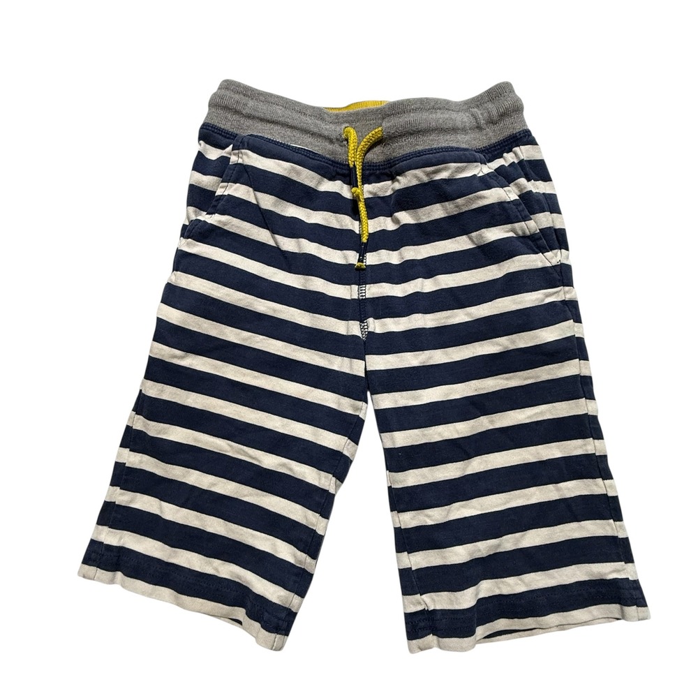 Boden Kids Navy White Striped Jersey‎ Shorts Yellow Drawstring Pocket Size 6Y